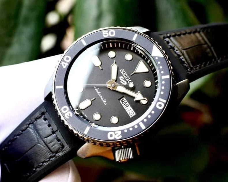 Seiko 5 Sport Automatic Black Dial Black Silicone Strap Watch For Men - SRPD65K3
