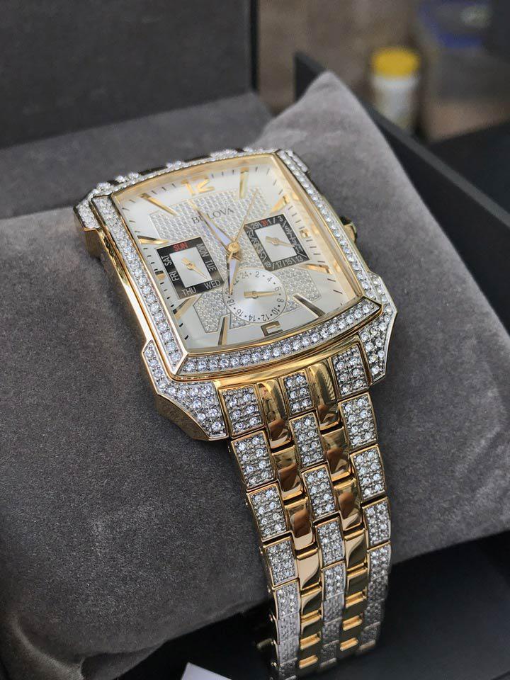 Bulova Crystal Chronograph White Dial Two Tone Steel Strap Watch for Men - 98C109