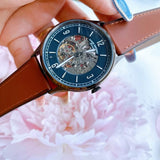 Fossil Forrester Automatic Skeleton Grey Dial Brown Leather Strap Watch for Men - ME3178