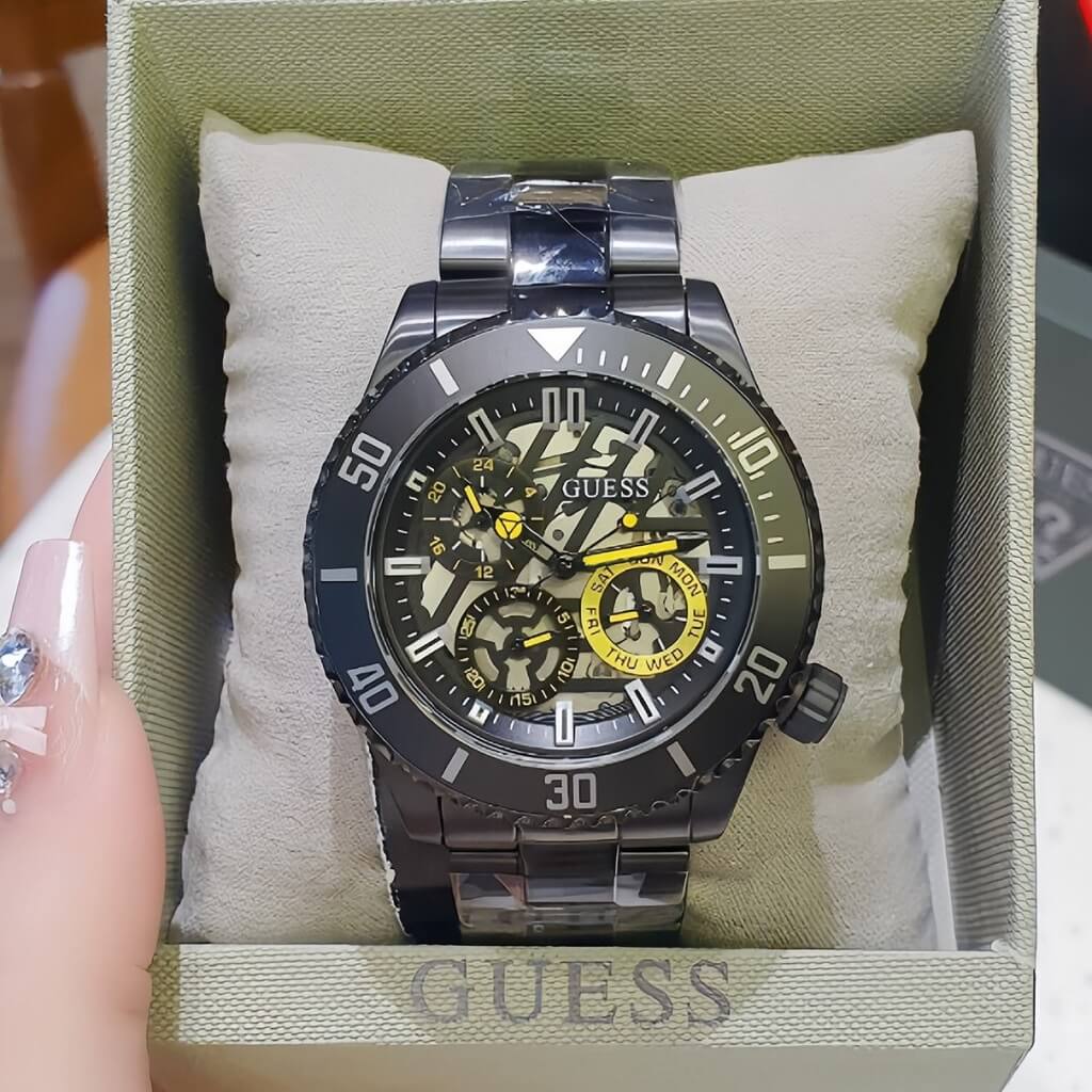 Guess Axel Multifunction Black Dial Black Steel Strap Watch For Men - GW0488G3