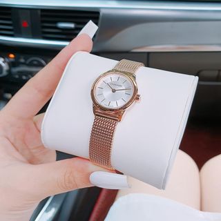 Calvin Klein Minimal White Dial Rose Gold Mesh Bracelet Watch for Women - K3M23626