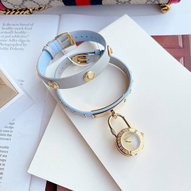 Versace Medusa Lock Icon Quartz White Dial Blue Leather Strap Watch for Women - VEDW00419