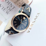 Versace V-Twist Black Dial Black Leather Strap Watch for Women - VELS00619