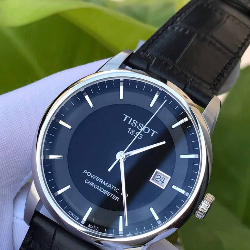 Tissot T Classic Luxury Powermatic 80 Black Dial Black Leather Strap Watch For Men - T086.408.16.051.00