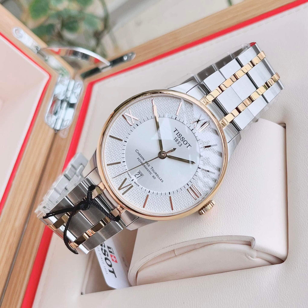 Tissot Chemin des Tourelles Powermatic 80 Helvetic Pride Silver Dial Two Tone Steel Strap Watch for Men - T099.407.22.038.01