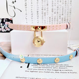 Versace Medusa Lock Icon Quartz Gold Dial Pink & Blue Leather Strap Watch For Women - VEDW00219