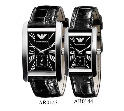 Emporio Armani Classic Black Dial Black Leather Strap Watch For Women - AR0144