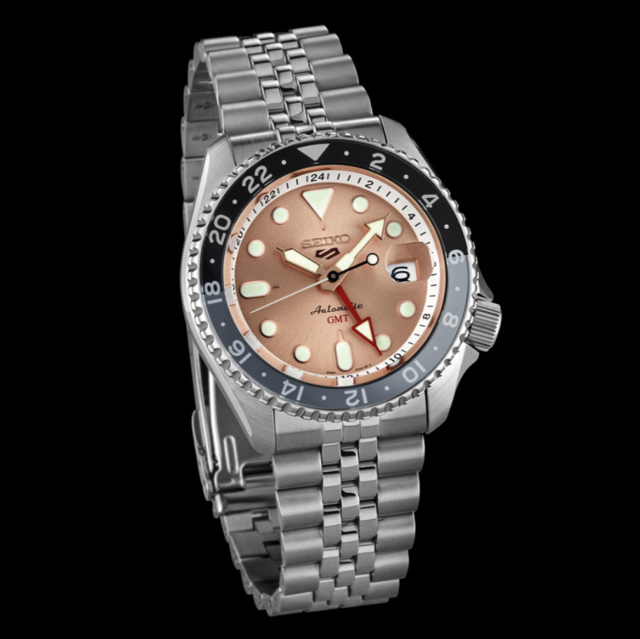 Seiko 5 Sports GMT Thong Sia Limited Edition Brown Dial Silver Steel Strap Watch for Men - SSK043K1