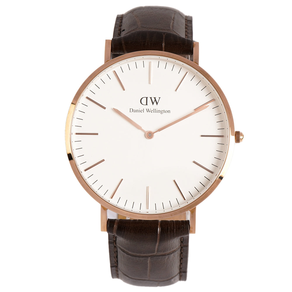 Daniel Wellington Classic York White Dial Brown Leather Strap Watch For Men - DW00100011