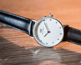 Daniel Wellington Classy Sheffield White Dial Black Leather Strap Watch For Women - DW00100068