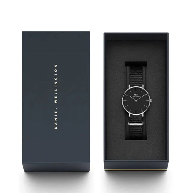 Daniel Wellington Classic Petite Cornwall Black Dial Black NATO Strap Watch For Women - DW00100216