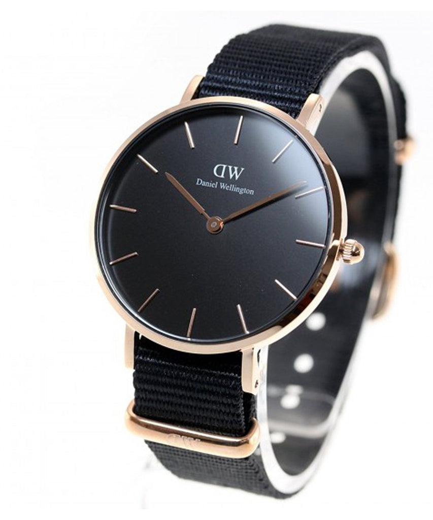 Daniel Wellington Petite Cornwall Black Dial Black Nylon Strap Watch for Women - DW00100247