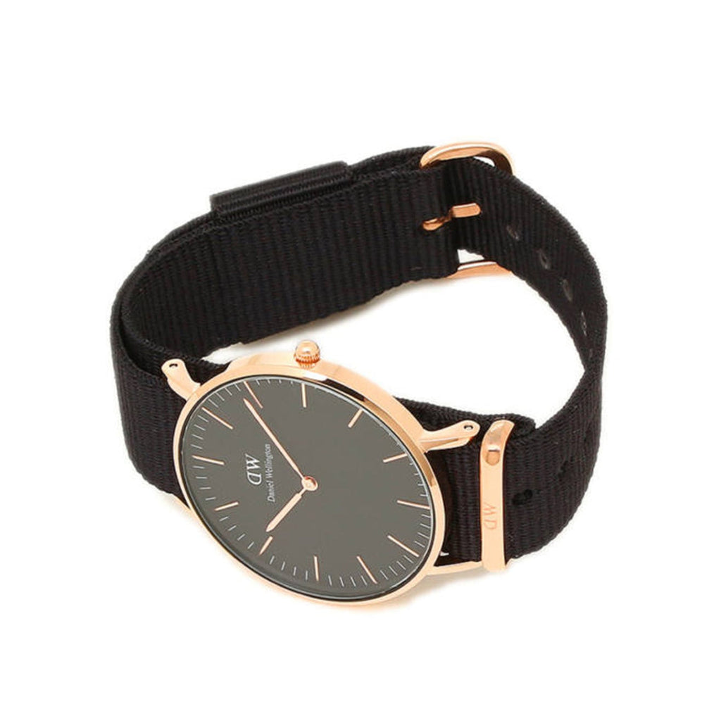 Daniel Wellington Petite Cornwall Black Dial Black Nylon Strap Watch for Women - DW00100247