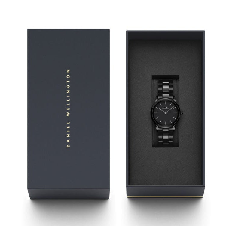 Daniel Wellington Iconic Link Ceramic Black Dial Black Steel Strap Watch For Women - DW00100415