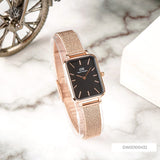 Daniel Wellington Quadro Melrose Black Dial Rose Gold Mesh Bracelet Watch For Women - DW00100432