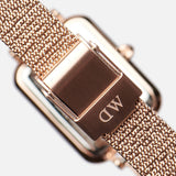 Daniel Wellington Quadro Melrose Green Dial Rose Gold Mesh Strap Watch For Women - DW00100437