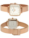 Daniel Wellington Quadro Studio White Dial Rose Gold Mesh Strap Watch For Women - DW00100517