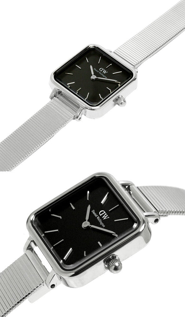 Daniel Wellington Quadro Studio Black Dial Silver Mesh Strap Watch For Women - DW00100522