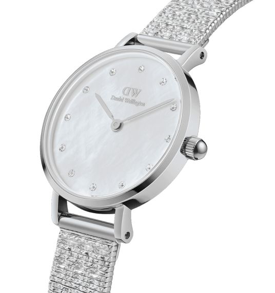 Daniel Wellington Classic Petite Sterling White Dial Silver Mesh Bracelet Watch for Women - DW00100442