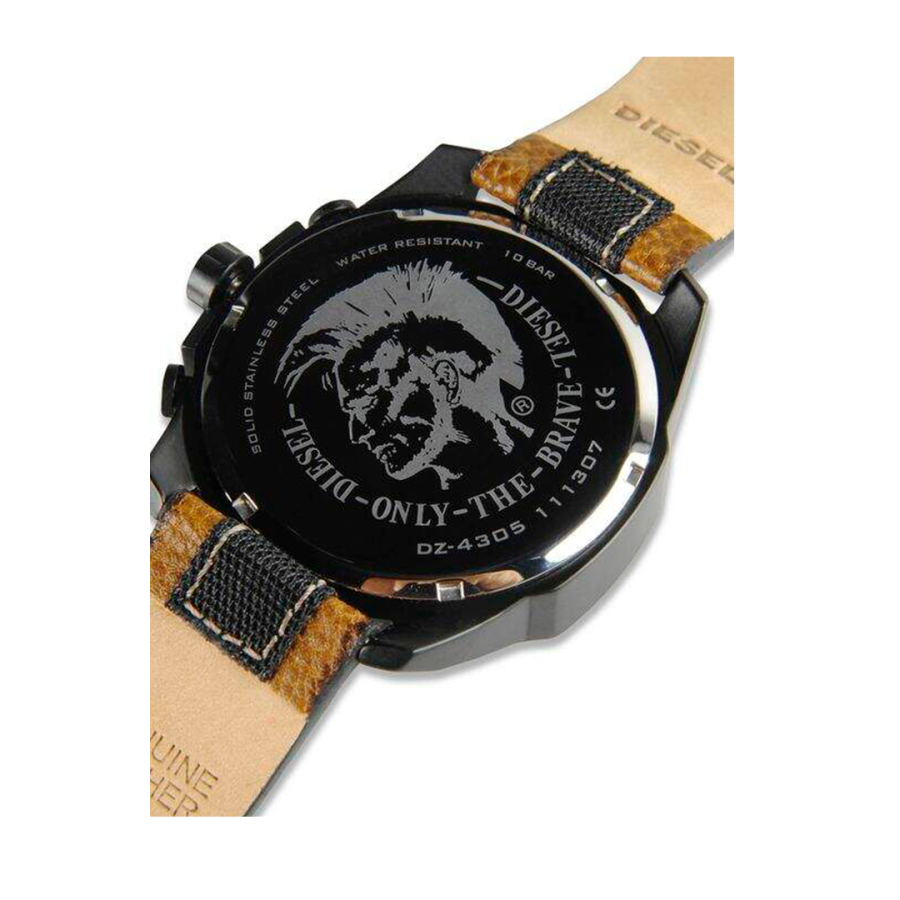 Diesel Mega Chief Quartz Black Dial Two Tone Leather Strap Watch For Men - DZ4305