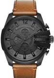 Diesel Mega Chief Chronograph Grey Dial Brown Leather Strap Watch For Men - DZ4463