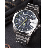 Diesel Mega Chief Chronograph Blue Dial Silver Steel Strap Watch For Men - DZ4465