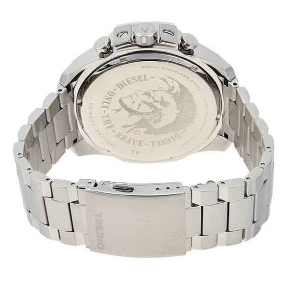 Diesel Mega Chief Chronograph White Dial Silver Steel Strap Watch For Men - DZ4477