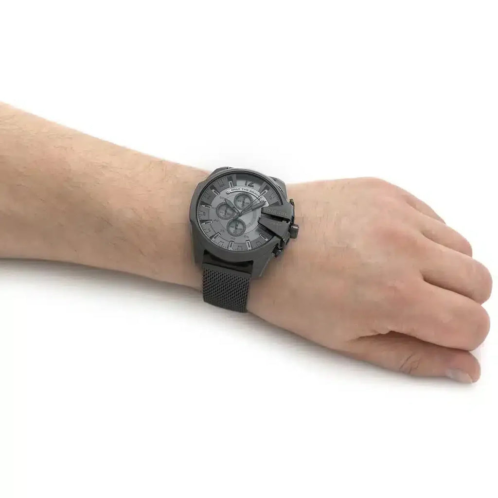 Diesel Mega Chief Chronograph Black Dial Black Mesh Strap Watch For Men - DZ4527