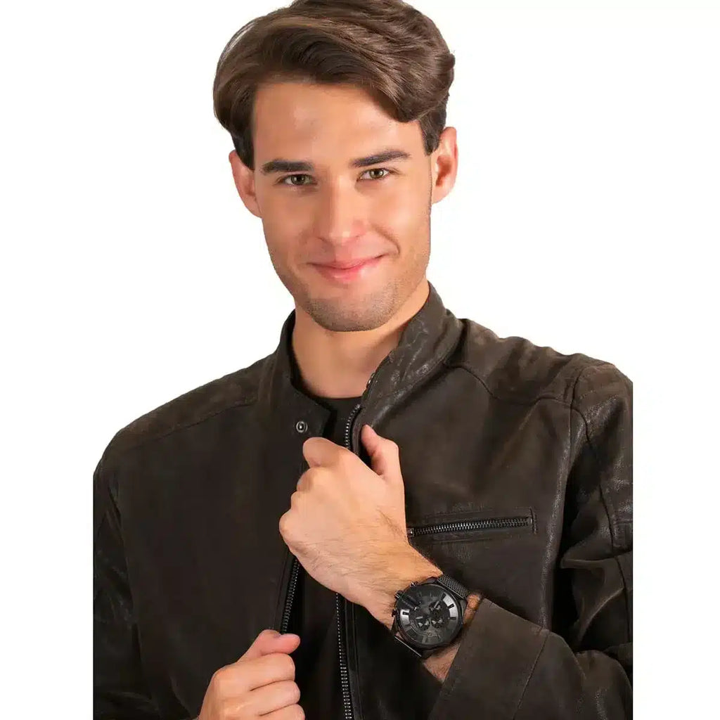 Diesel Mega Chief Chronograph Black Dial Black Mesh Strap Watch For Men - DZ4527