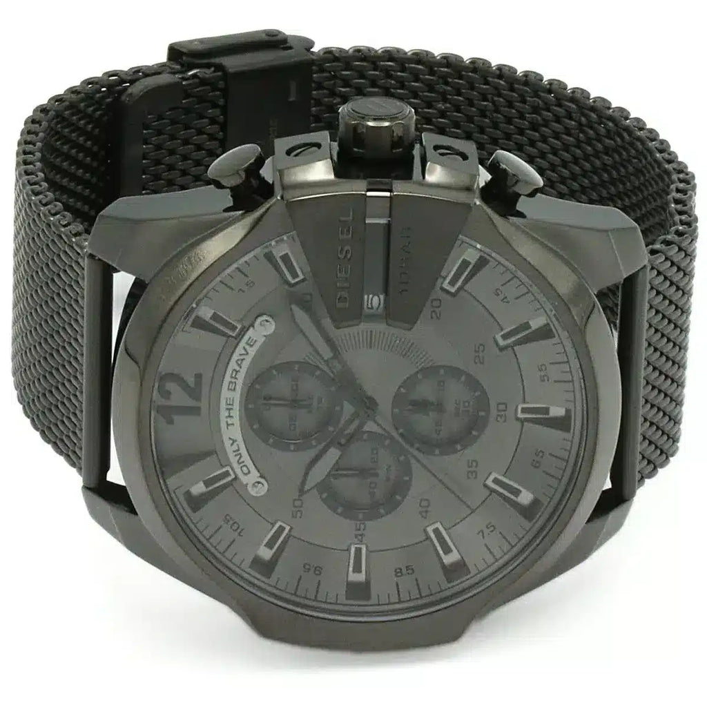 Diesel Mega Chief Chronograph Black Dial Black Mesh Strap Watch For Men - DZ4527