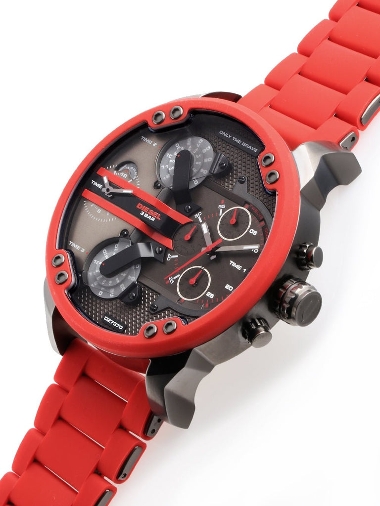 Diesel Mr Daddy 2.0 Chronograph Black Dial Red Silicone Strap Watch For Men - DZ7370