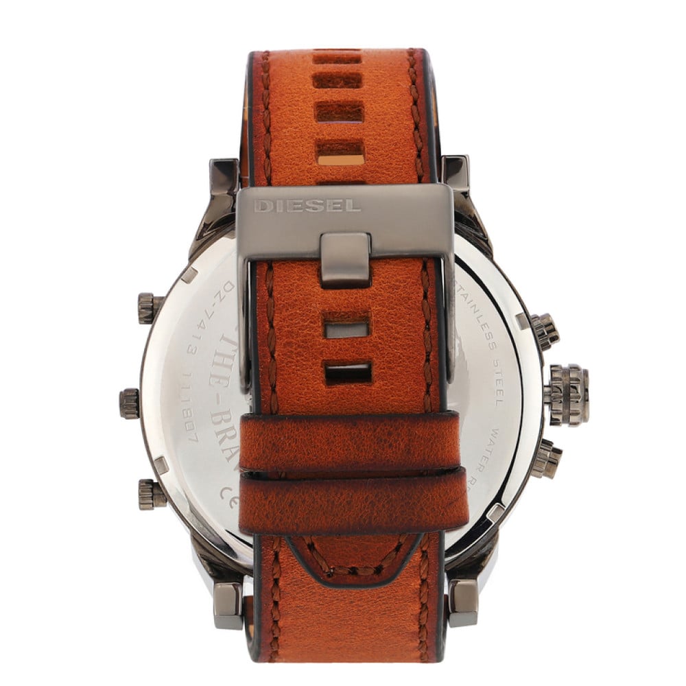 Diesel Mr Daddy Chronograph Grey Dial Brown Leather Strap Watch For Men - DZ7413