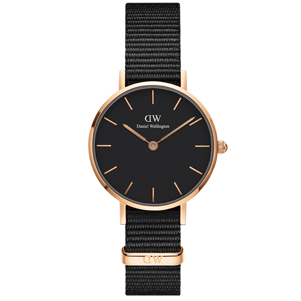 Daniel Wellington Petite Cornwall Black Dial Black Nylon Strap Watch for Women - DW00100247