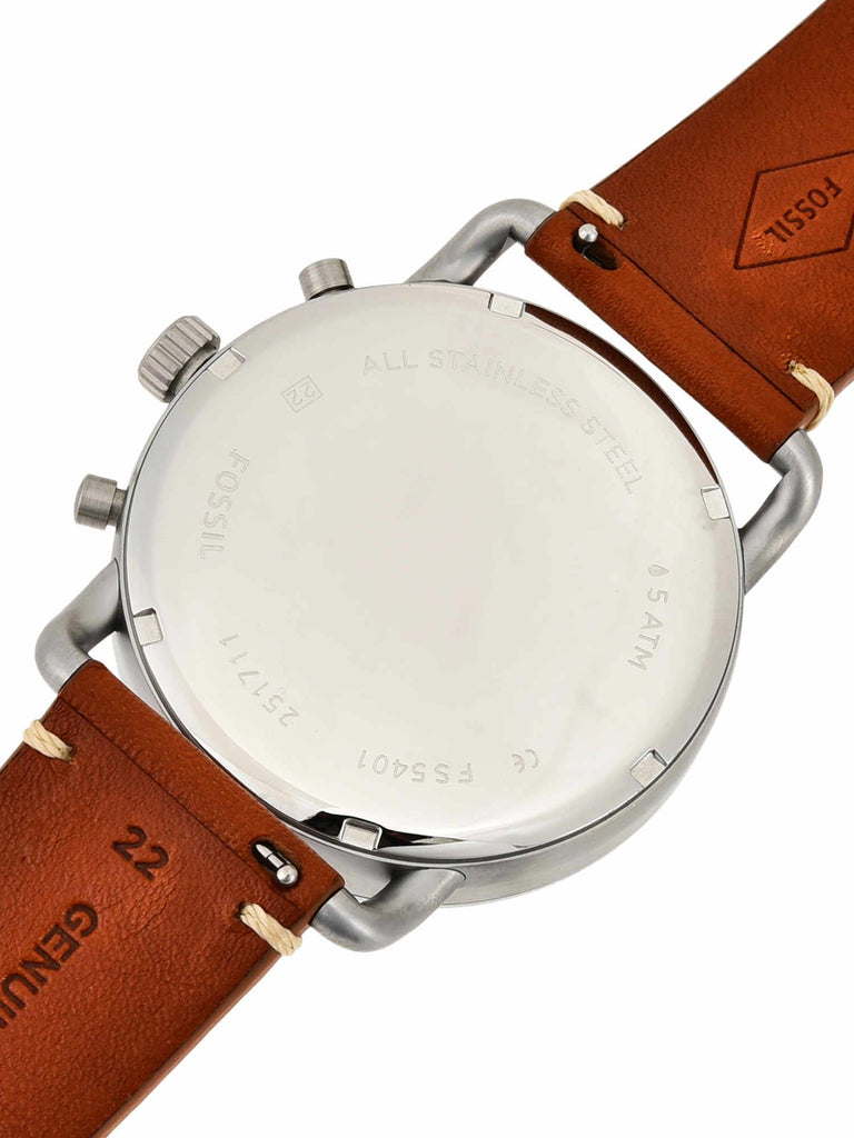 Fossil The Commuter Blue Dial Brown Leather Strap Watch for Men - FS5401