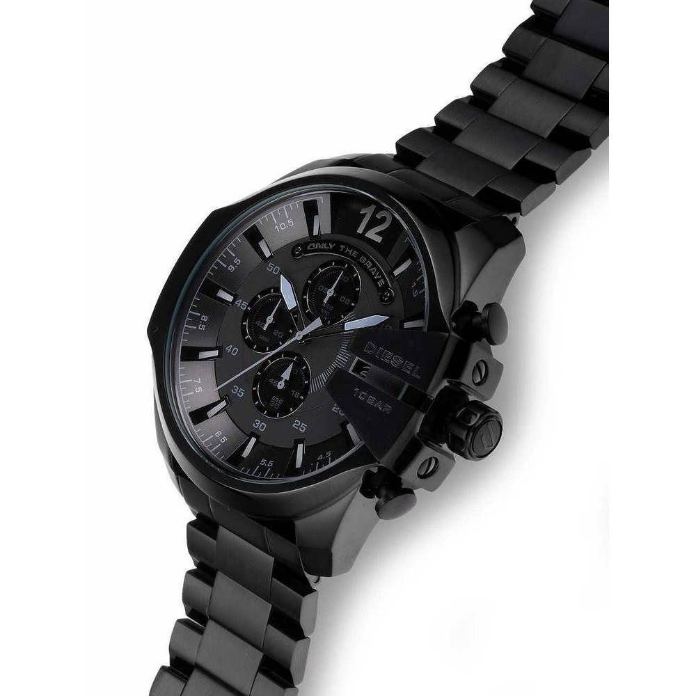 Diesel Mega Chief Chronograph Black Dial Black Steel Strap Watch For Men - DZ4355