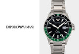Emporio Armani Three Hand Green Dial Silver Steel Strap Watch For Men - AR11338