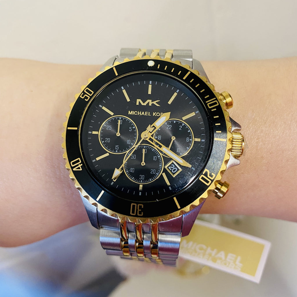 Michael Kors Bayville Chronograph Black Dial Two Tone Steel Strap Watch For Women - MK8872