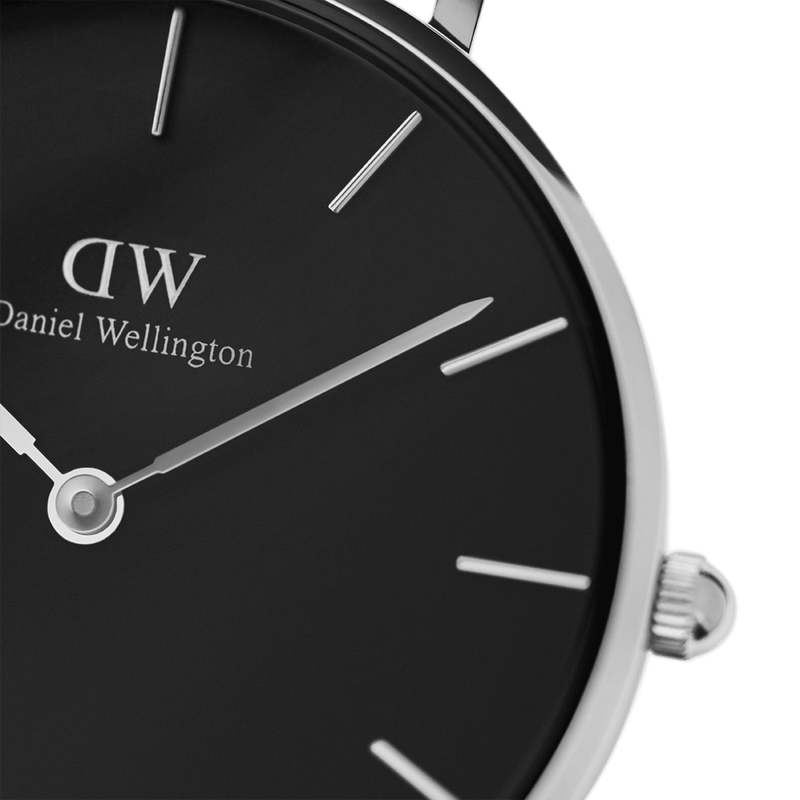 Daniel Wellington Classic Petite Bondi Black Dial White Leather Strap Watch For Women - DW00100284