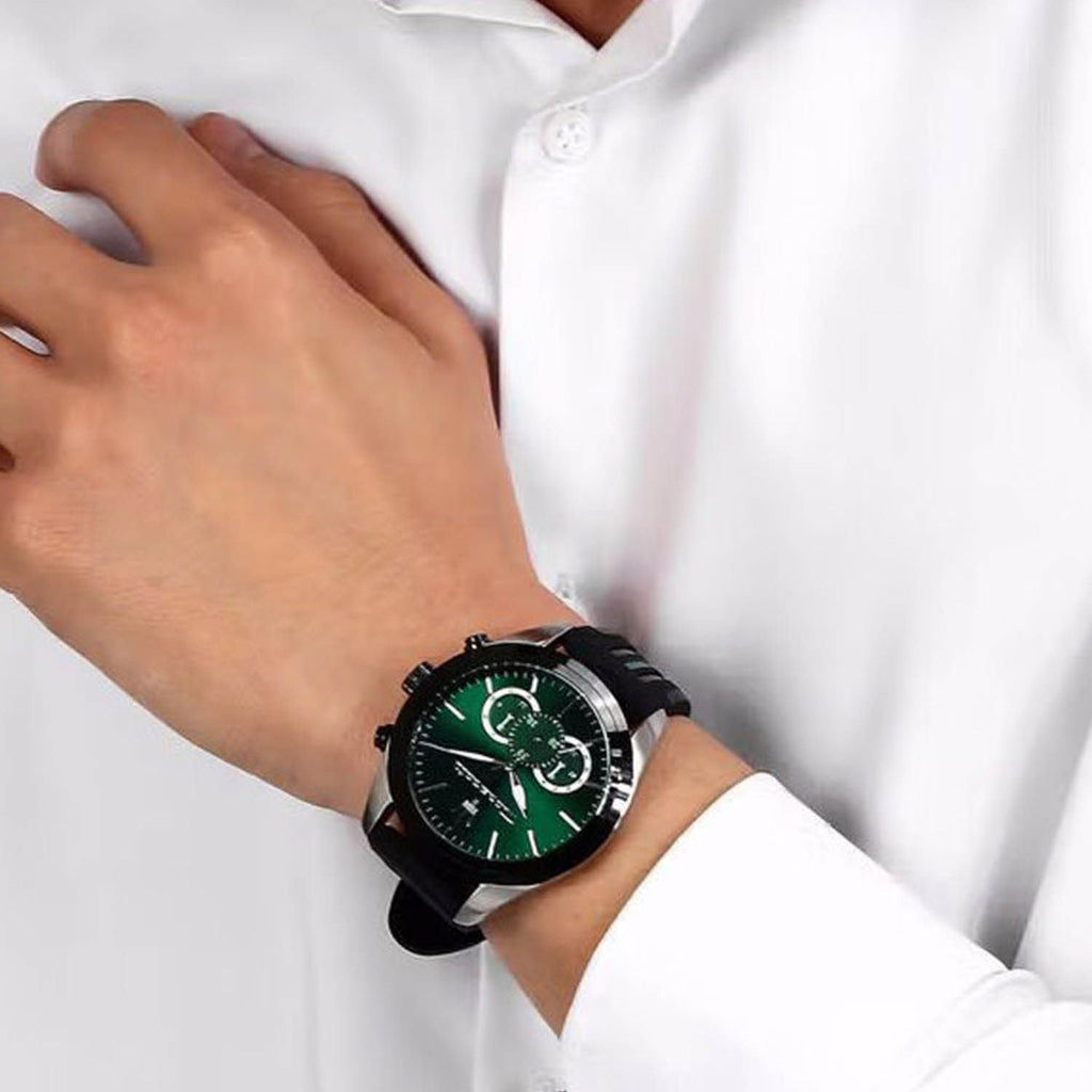 Maserati Traguardo Chronograph Green Dial Black Silicone Strap Watch For Men - R8871612043