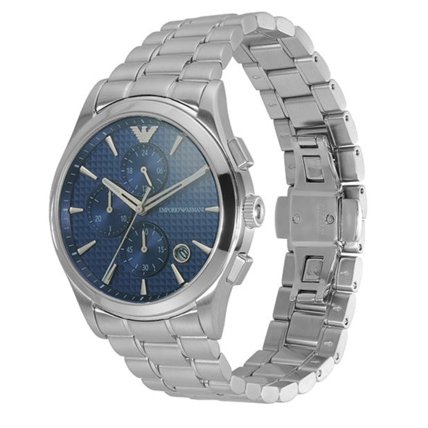 Emporio Armani Chronograph Blue Dial Silver Steel Strap Watch For Men - AR11528