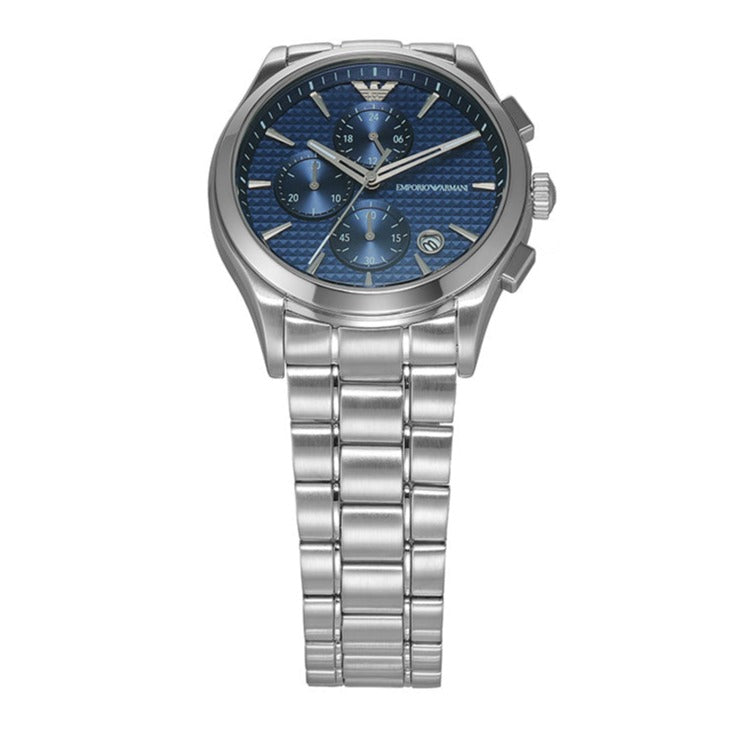 Emporio Armani Chronograph Blue Dial Silver Steel Strap Watch For Men - AR11528