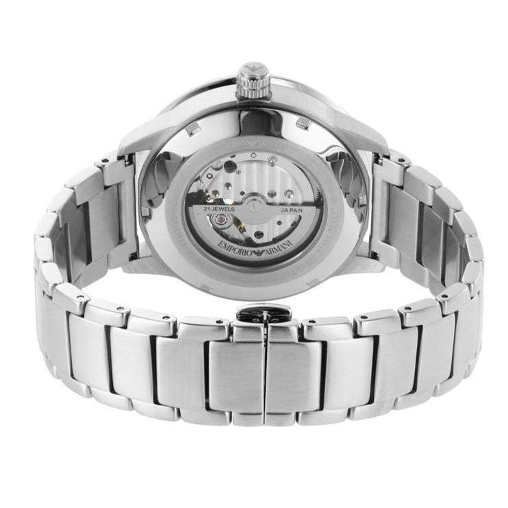 Emporio Armani Meccanico Chronograph Automatic Green Dial Silver Steel Strap Watch For Men - AR60053