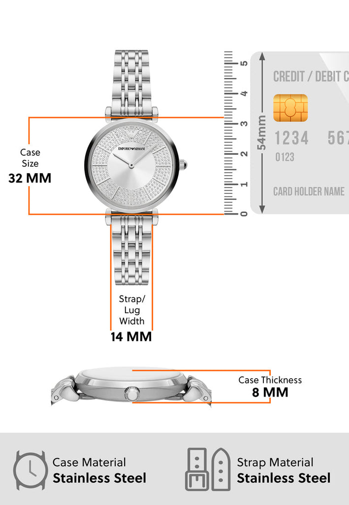 Emporio Armani Gianni T-Bar Quartz Silver Dial Silver Steel Strap Watch For Women - AR11445