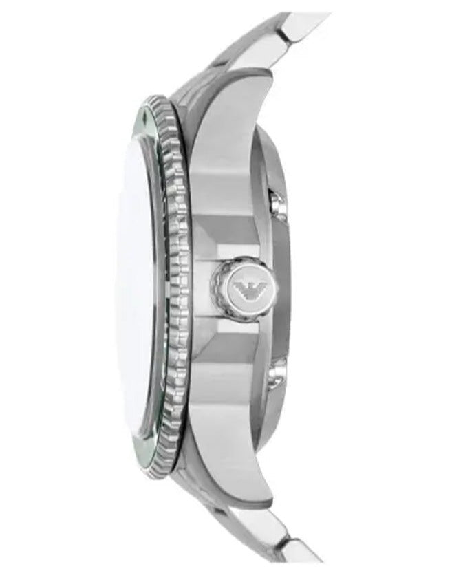 Emporio Armani Diver Automatic Green Dial Silver Steel Strap Watch For Men - AR60061