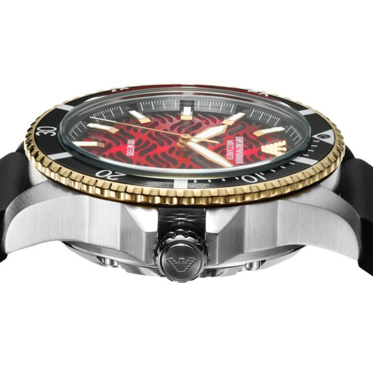 Emporio Armani Meccanico Automatic Red Dial Black Silicon Strap Watch For Men - AR60070