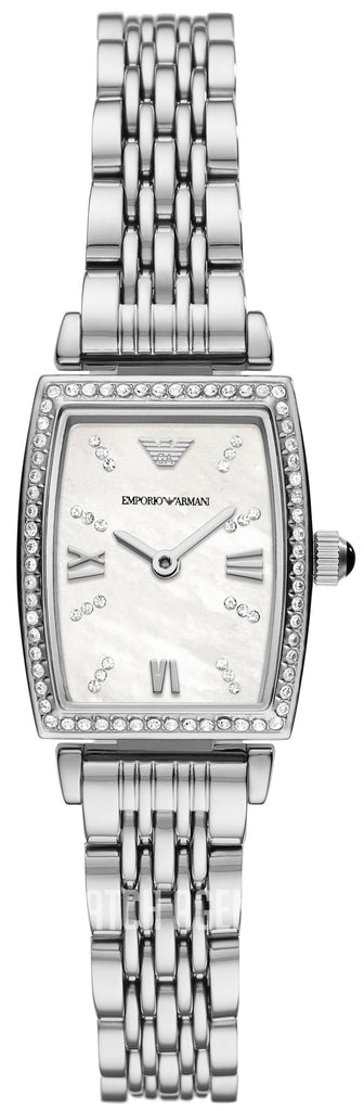 Emporio Armani Gianni T-Bar Quartz White Dial Silver Steel Strap Watch For Women - AR11405