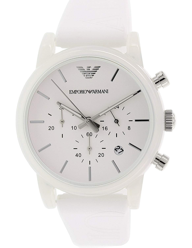 Emporio Armani Classic Chronograph White Dial White Rubber Strap Watch For Men - AR1054