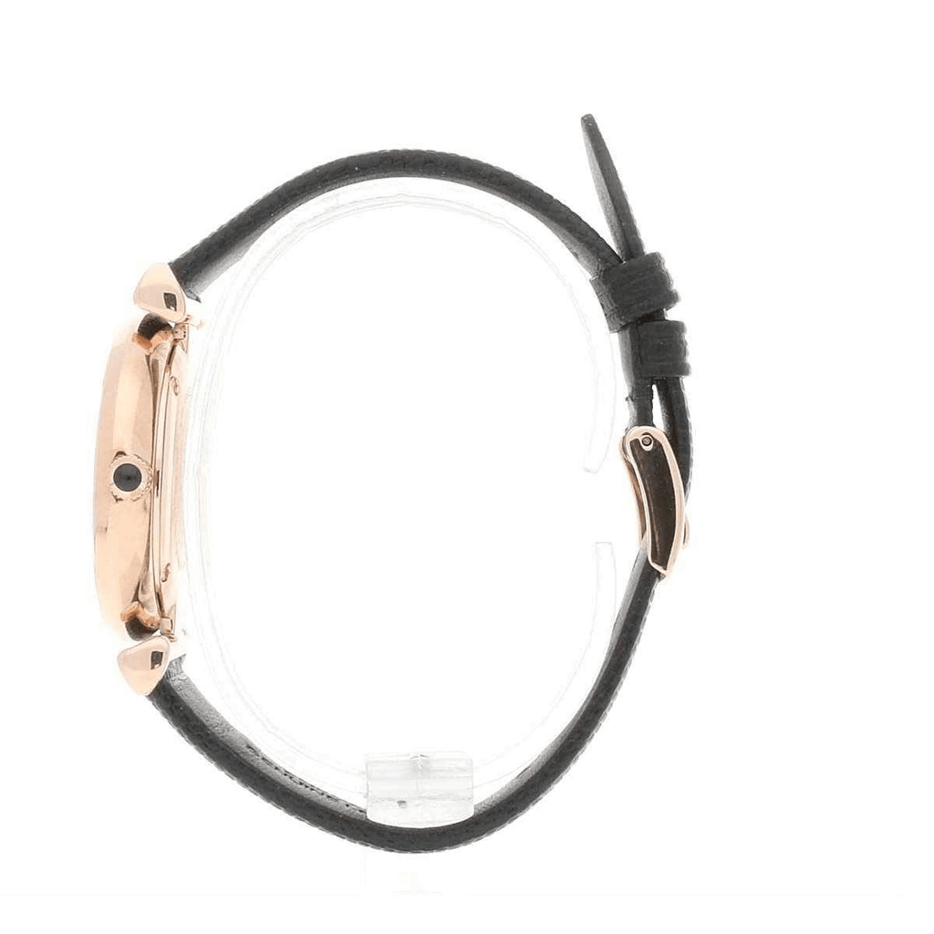 Emporio Armani Gianni T Bar Black Mother of Pearl Dial Black Leather Strap Watch For Women - AR11060