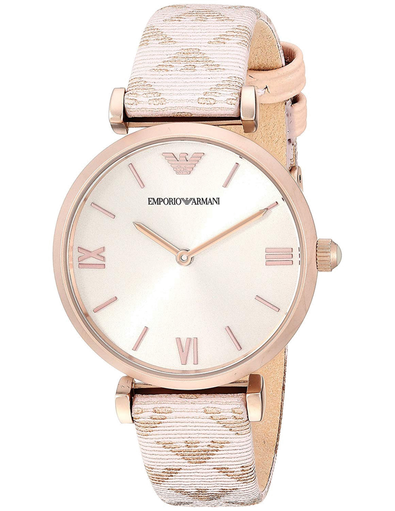 Emporio Armani Analog Grey Dial Pink Leather Strap Watch For Women - AR11126