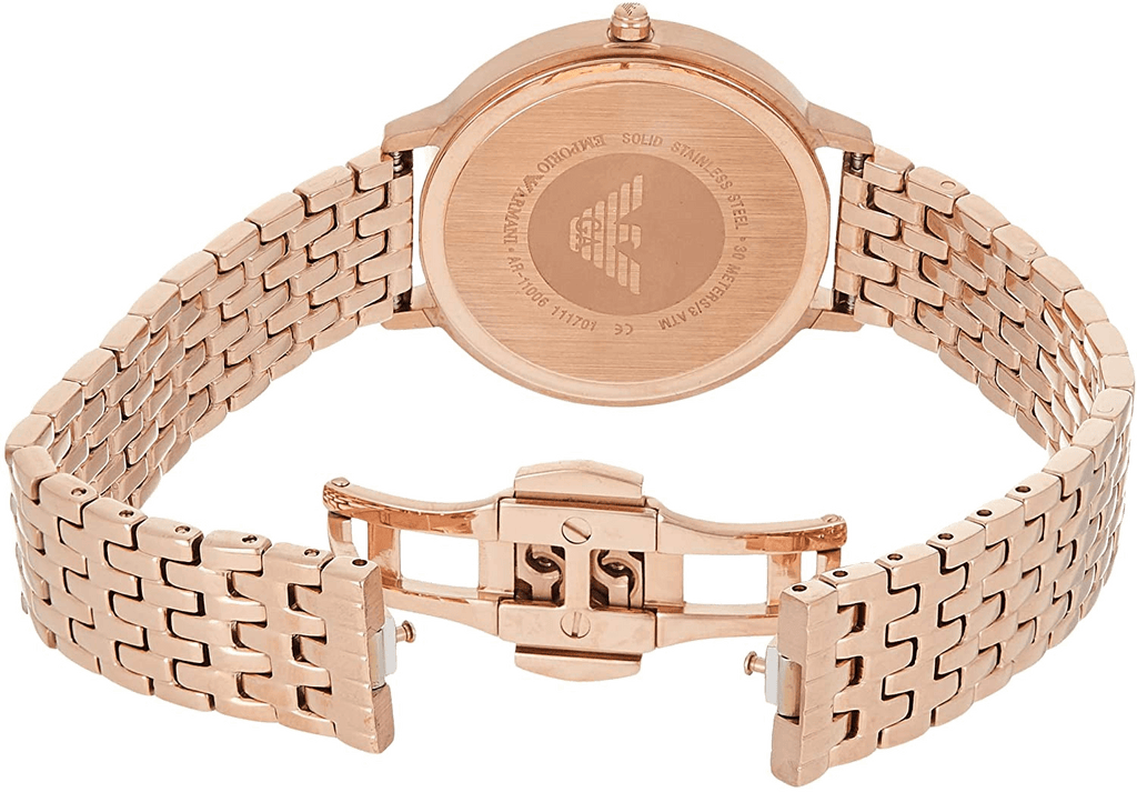 Emporio Armani Gianni T-Bar Black Dial Rose Gold Strap Watch For Women - AR11145